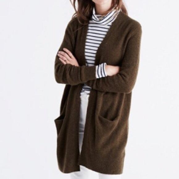 Madewell Ryder Olive Green Wool Blend Pocket Knit Sweater Cardigan Size Small - Picture 1 of 6